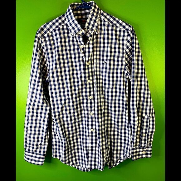 VINEYARD VINES Maple Gingham Slim Tucker Shirt in navy/white - Picture 1 of 5